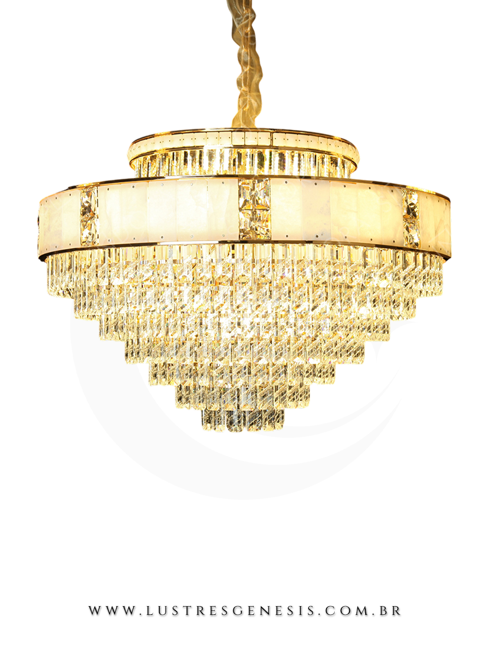 Luminaria de Teto Pendente Contemporaneo Dourado Cristal 80cm, Sala de Estar, Sala de Jantar, Hall de Entrada, Mesa Area Gourmet